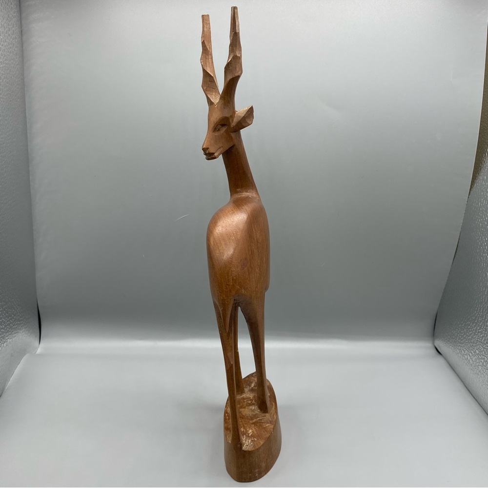 Vintage Wooden Carved Antelope Gazelle Standing 12” Tall Ornament Home Decor - Picture 3 of 8